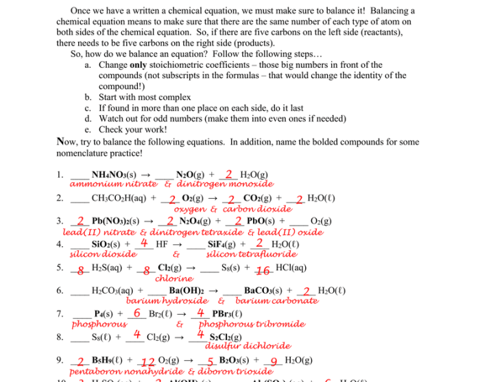 Balancing chemical equations gizmo answer key