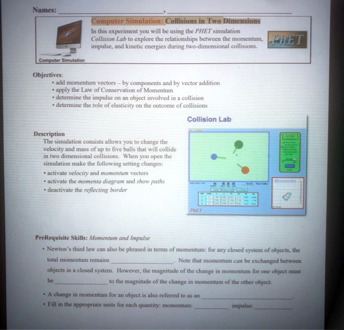 Collisions and momentum phet activity answer key