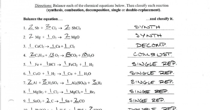 Balancing chemical equations gizmo answer key