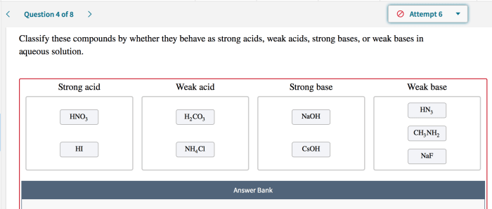 Strong classify aqueous compounds solution weak acids bases these base hcn solved other transcribed text show problem been has ch3cooh